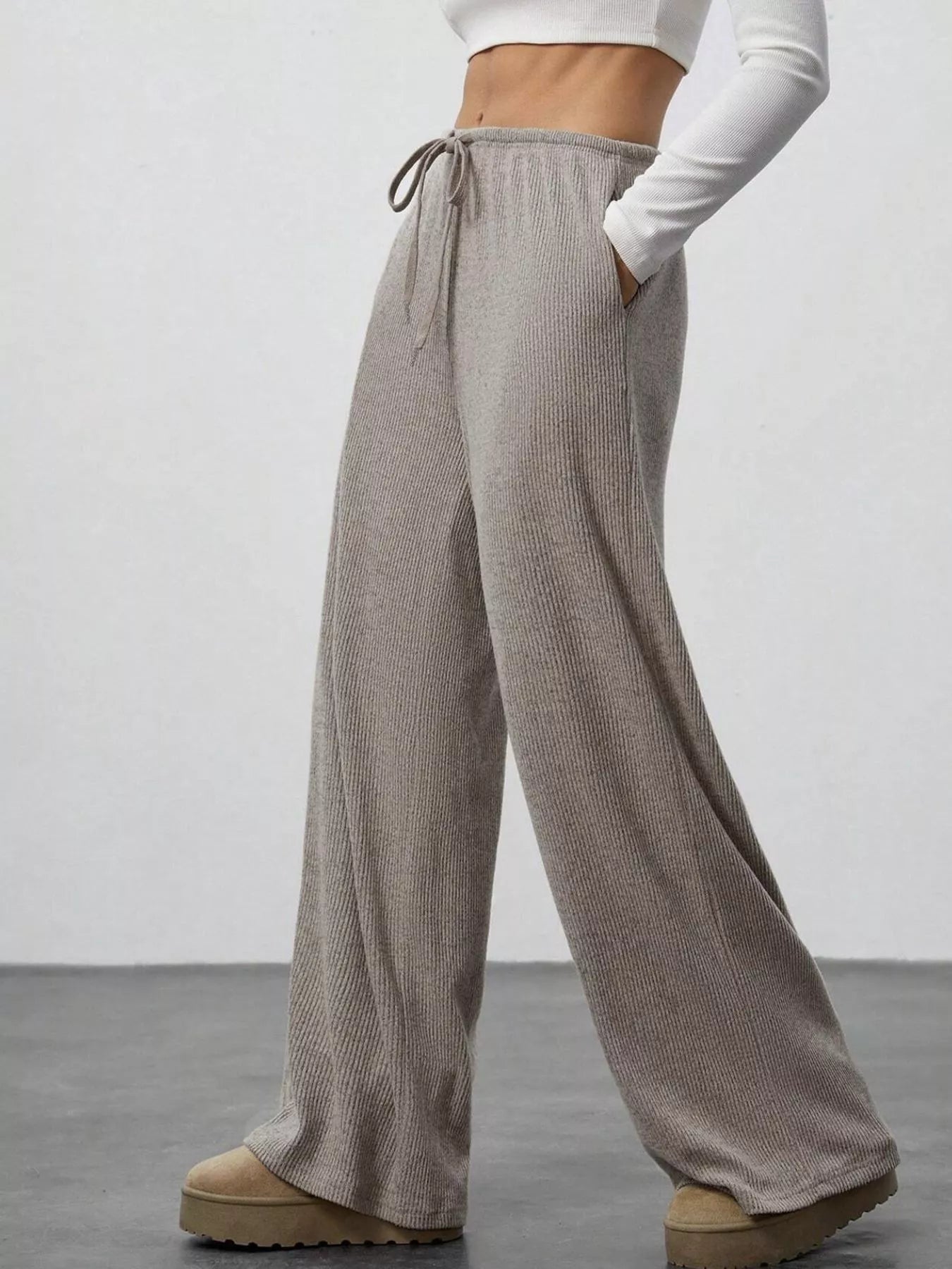 Relaxed fit wide leg pants offering comfort and style for a modern wardrobe.
