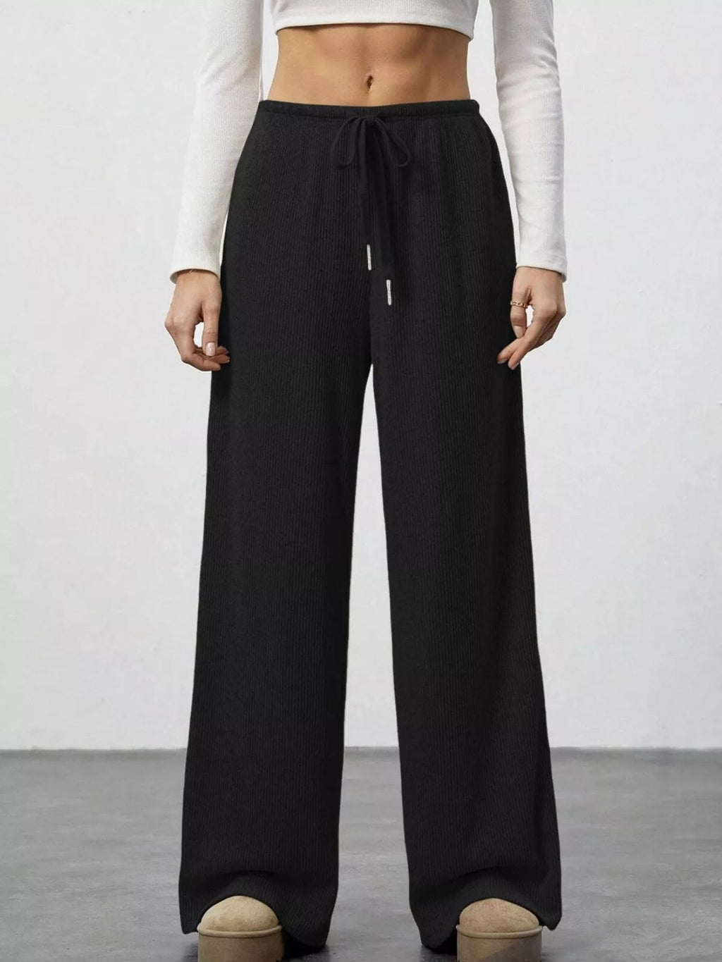 Relaxed fit wide leg pants offering comfort and style for a modern wardrobe.