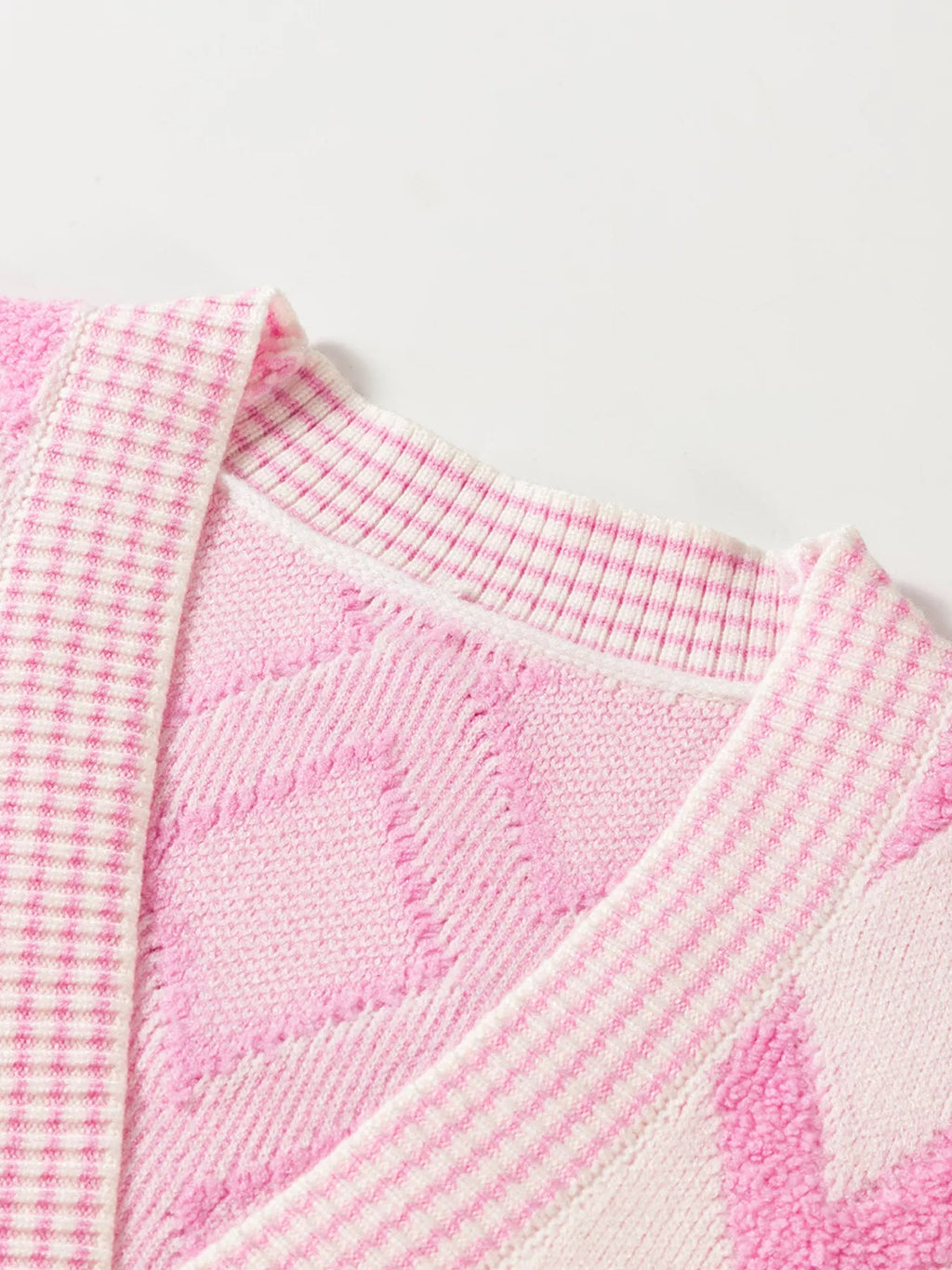 Rhombus Pattern Knit Open Front Pocketed Cardigans.