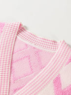 Rhombus Pattern Knit Open Front Pocketed Cardigans.