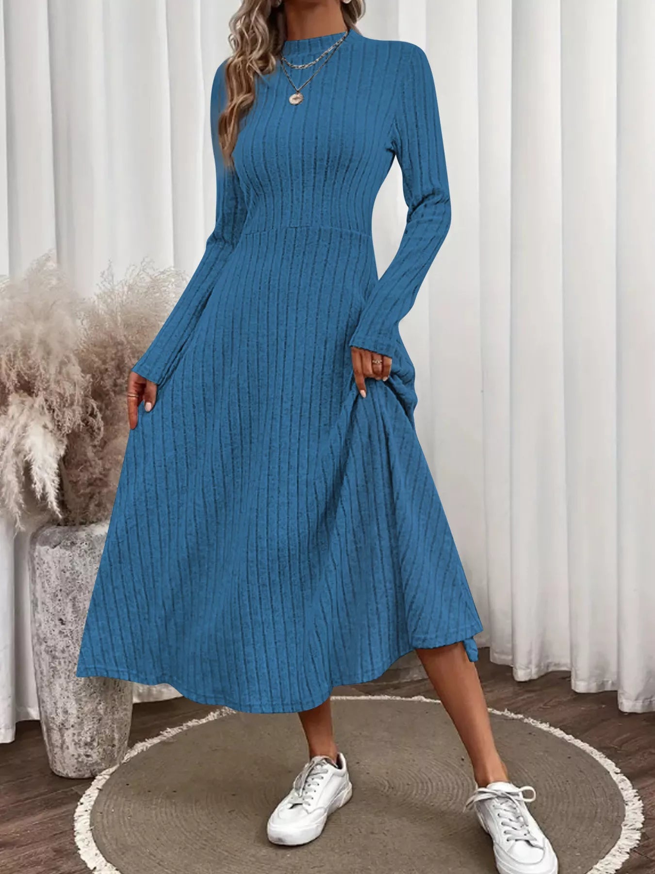 Ribbed Knit A-Line Midi Dress.