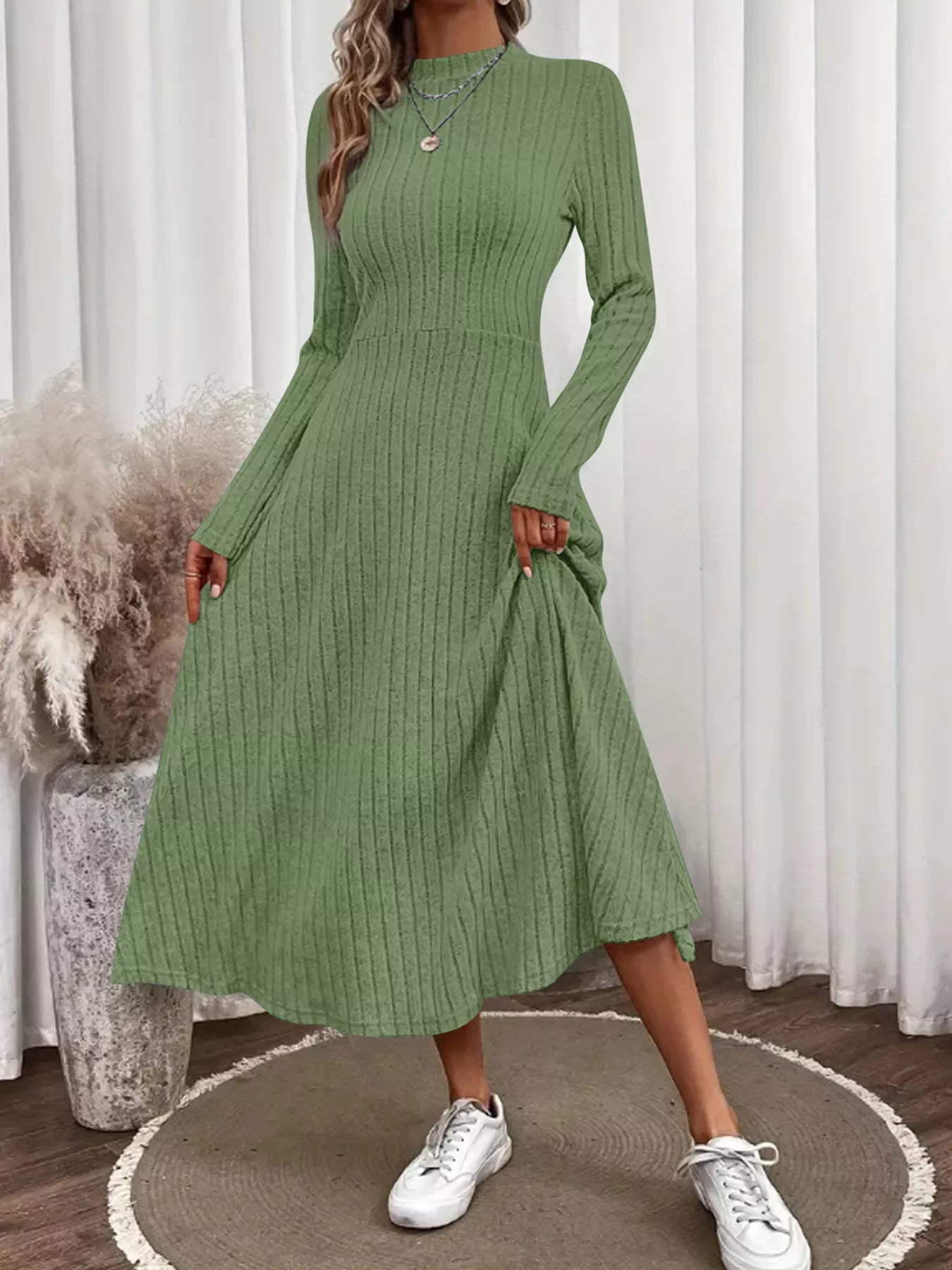 Ribbed Knit A-Line Midi Dress.