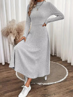 Ribbed Knit A-Line Midi Dress.