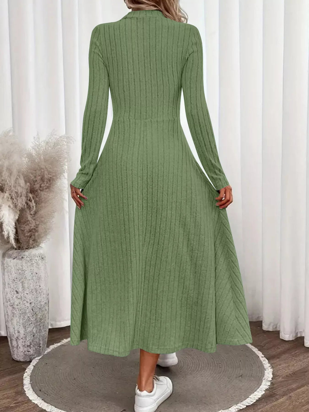 Ribbed Knit A-Line Midi Dress.