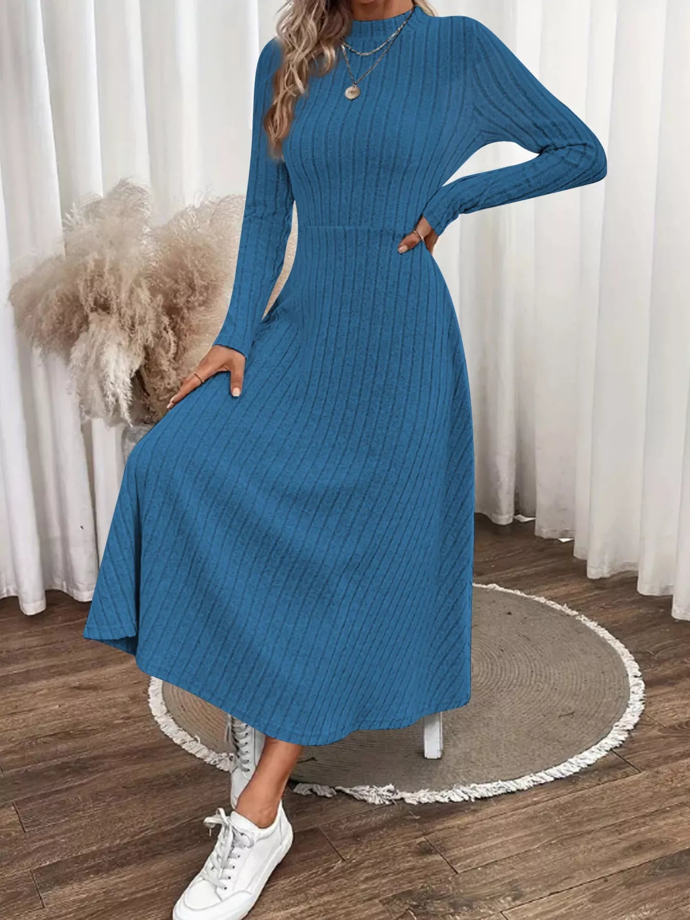 Ribbed Knit A-Line Midi Dress.