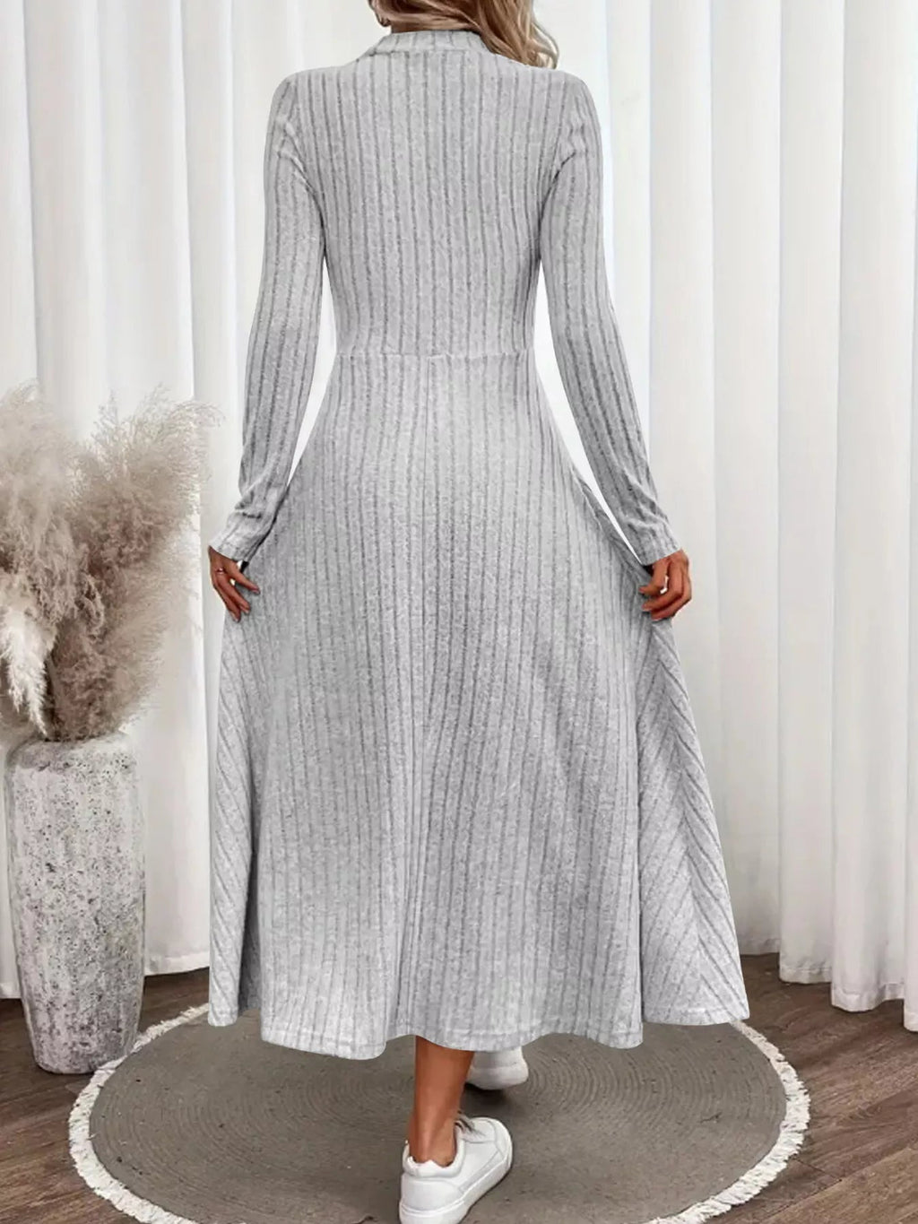 Ribbed Knit A-Line Midi Dress.