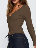 Ribbed Knit Button-Down Cardigan.