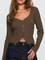 Ribbed Knit Button-Down Cardigan.