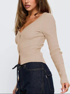 Ribbed Knit Button-Down Cardigan.