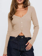 Ribbed Knit Button-Down Cardigan.