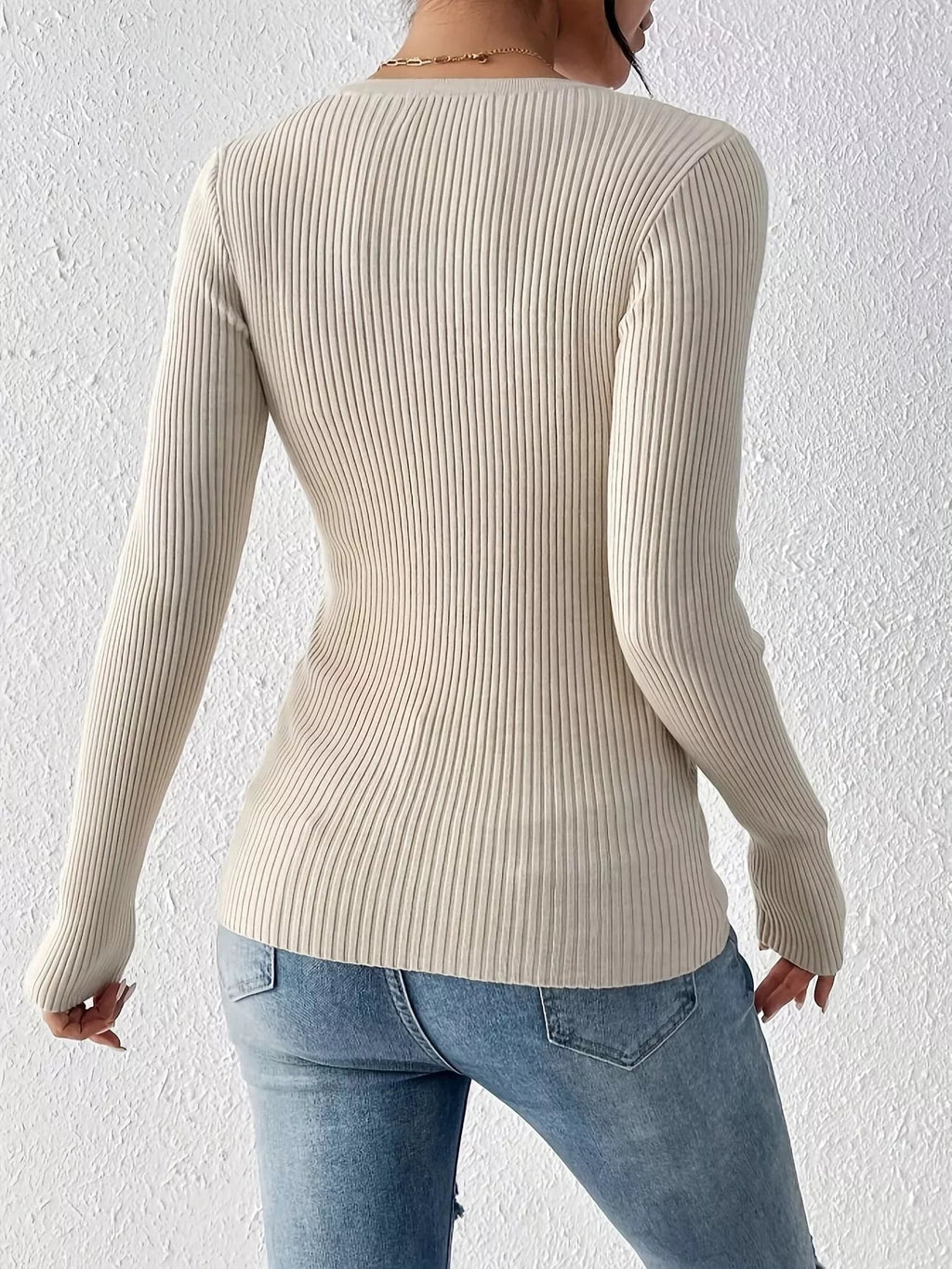 Ribbed Knit Button Front Knit Top.