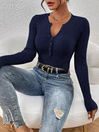 Ribbed Knit Button Front Knit TopKnit Tops