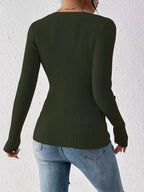 Ribbed Knit Button Front Knit TopKnit Tops
