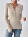 Ribbed Knit Button Front Knit Top.