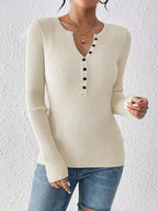 Ribbed Knit Button Front Knit TopKnit Tops