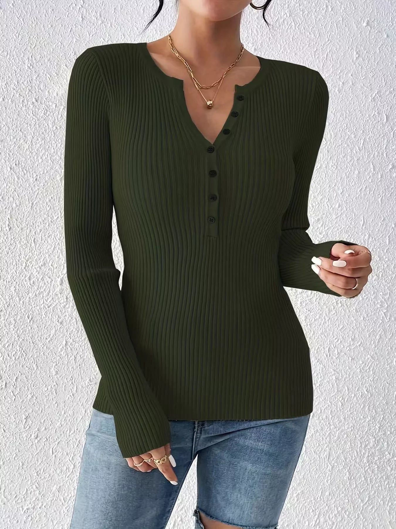 Ribbed Knit Button Front Knit TopKnit Tops