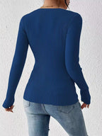 Ribbed Knit Button Front Knit Top.