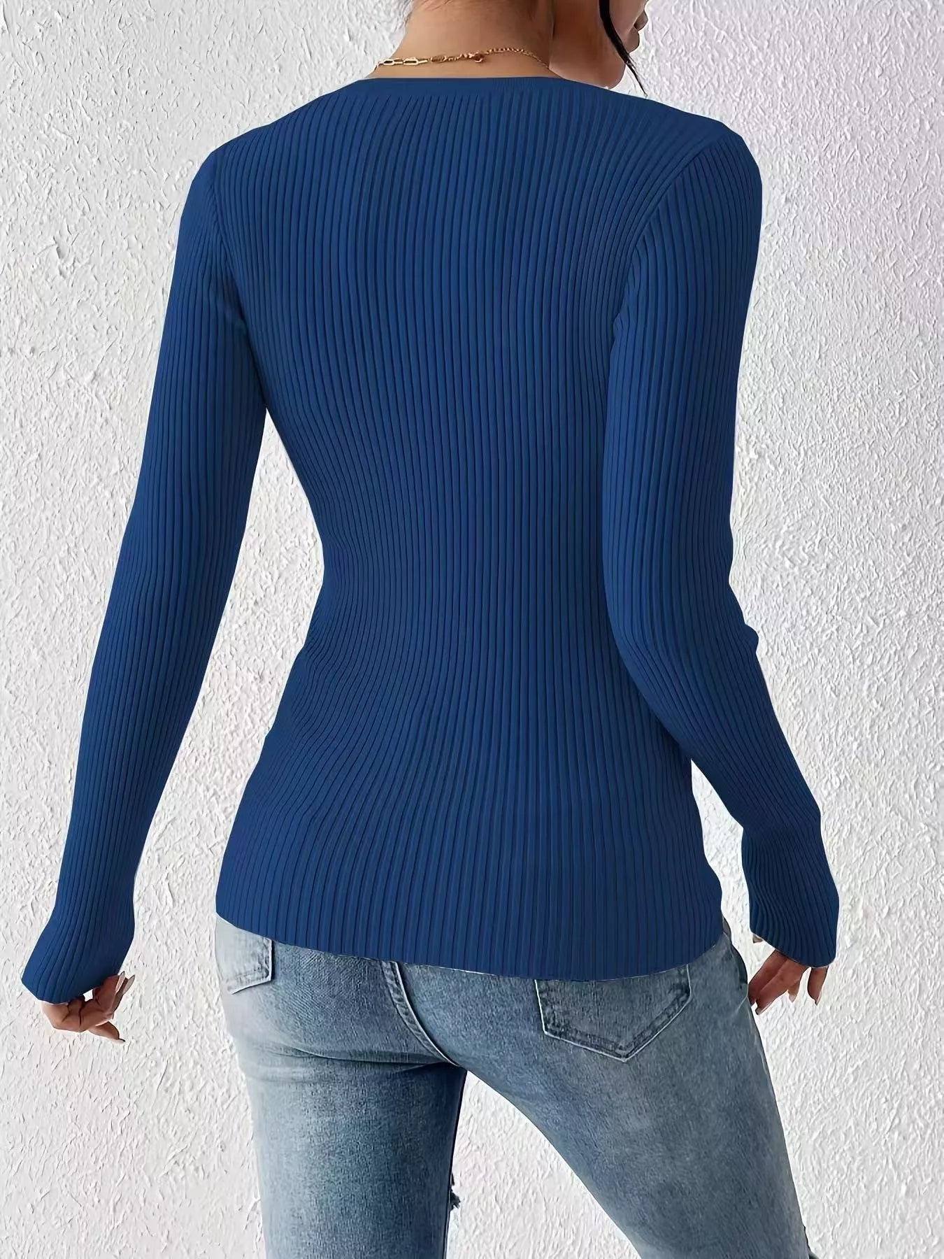 Ribbed Knit Button Front Knit Top.