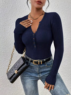 Ribbed Knit Button Front Knit TopKnit Tops