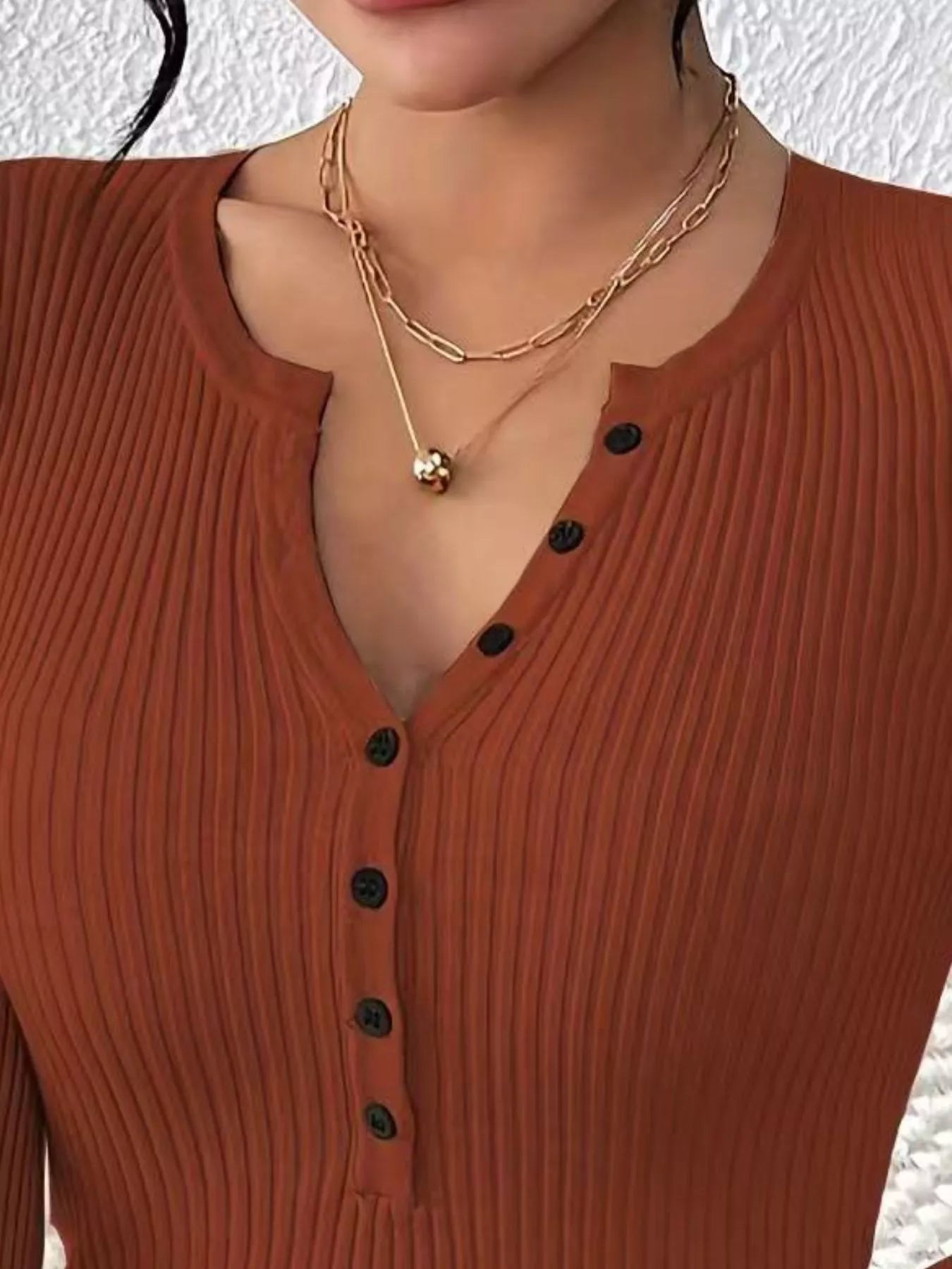 Ribbed Knit Button Front Knit Top.