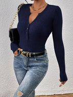 Ribbed Knit Button Front Knit TopKnit Tops