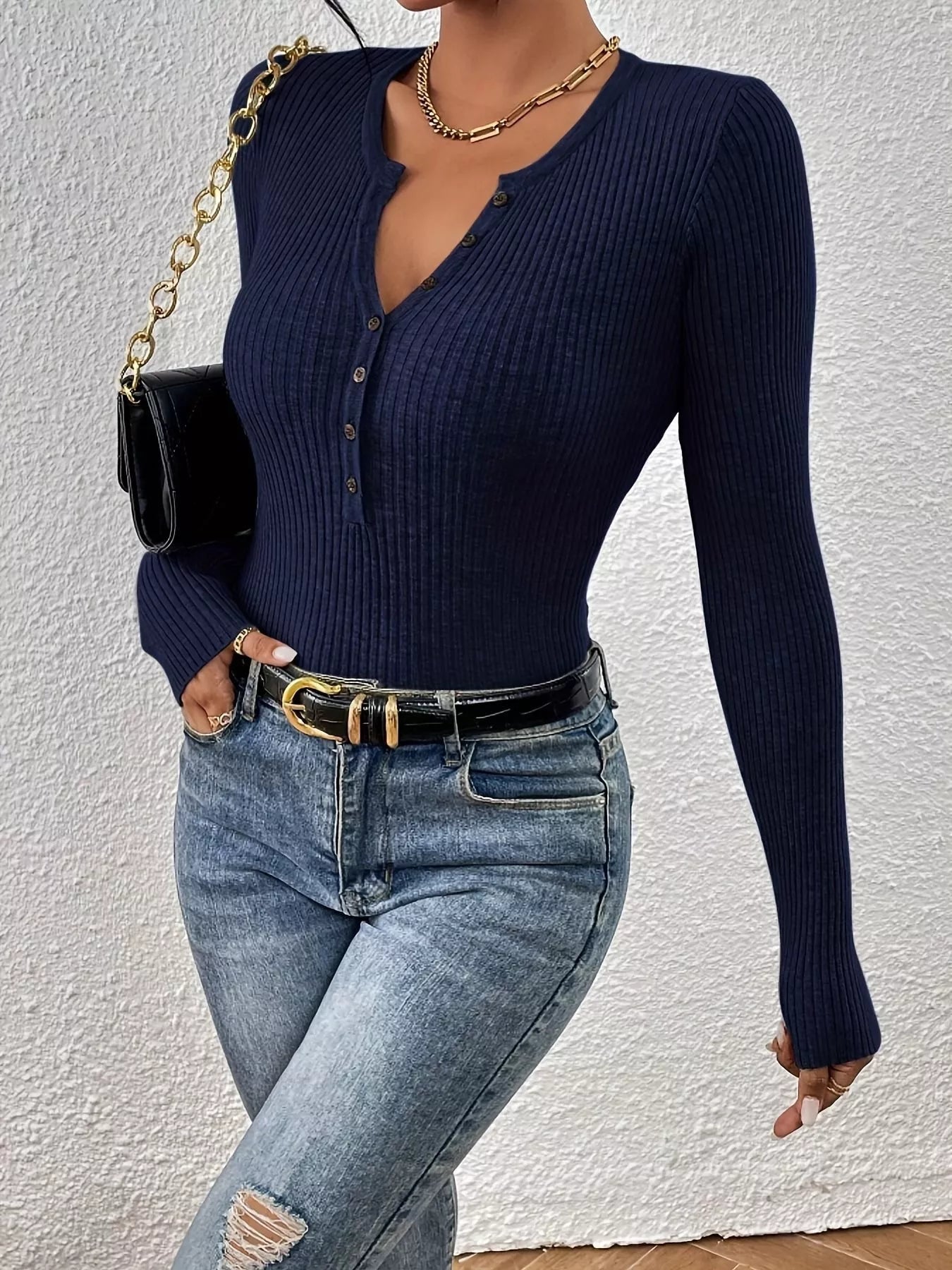 Ribbed Knit Button Front Knit TopKnit Tops