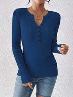 Ribbed Knit Button Front Knit Top.