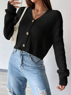 Ribbed Knit Button-Up Cropped Cardigan.