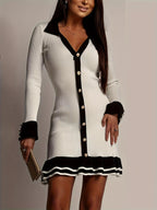Ribbed Knit Contrast Trim Sweater Dress.