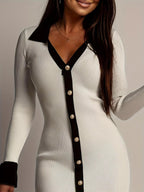 Ribbed Knit Contrast Trim Sweater Dress.