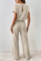 Ribbed Knit Wide Leg Jumpsuit.