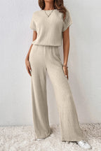 Ribbed Knit Wide Leg Jumpsuit.