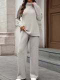 Ribbed Turtleneck Dropped Shoulder Top and Pants Sweater Set.