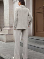 Ribbed Turtleneck Dropped Shoulder Top and Pants Sweater Set.