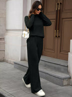Ribbed Turtleneck Dropped Shoulder Top and Pants Sweater SetTwo - Piece Sweater Sets