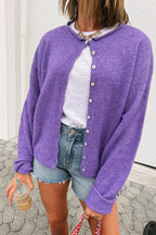 Round Neck Button-Down Knit Cardigan.