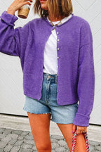 Round Neck Button-Down Knit Cardigan.