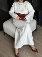 Round Neck Dropped Shoulder Top and Midi Skirt Sweater Set.