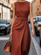 Round Neck Sleeveless Midi Dress.