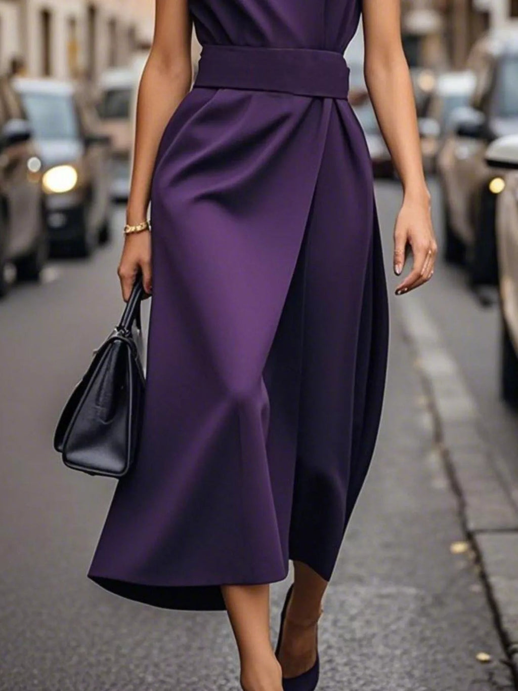 Round Neck Sleeveless Midi Dress.