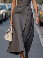 Round Neck Sleeveless Midi Dress.