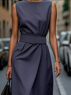 Round Neck Sleeveless Midi Dress.