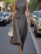 Round Neck Sleeveless Midi Dress.