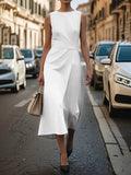 Round Neck Sleeveless Midi Dress.
