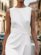 Round Neck Sleeveless Midi Dress.