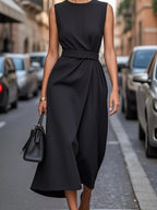 Round Neck Sleeveless Midi Dress.