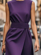 Round Neck Sleeveless Midi Dress.