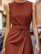 Round Neck Sleeveless Midi Dress.
