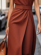 Round Neck Sleeveless Midi Dress.