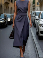 Round Neck Sleeveless Midi Dress.